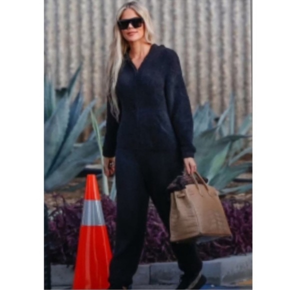 SKIMS COZY KNIT UNISEX HOODIE ONESIE/ JUMPSUIT ONYX | XL - Picture 2 of 9